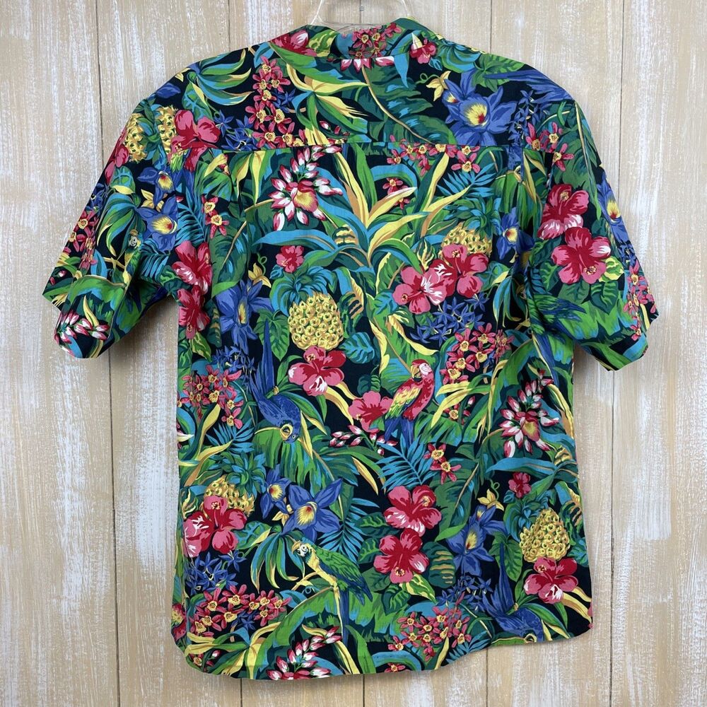 Royal Creations Hawaiian Pink Green Floral Birds Mens Shirt Sz L Made in Hawaii - Picture 6 of 10